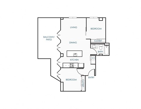 Floor plan for 2 beds, 1 bath, 917 sqft